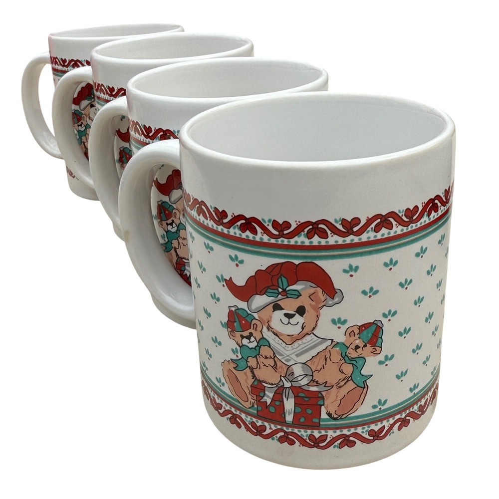 SMC World Christmas Teddy Bear Coffee Mugs Set of 4‎ Holiday Decor